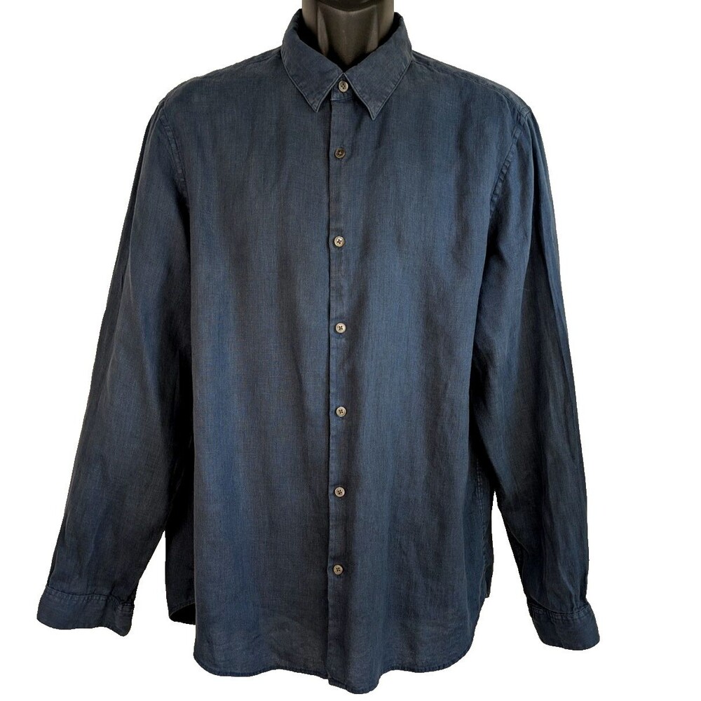 Theory Men's XL Steel Blue 100% Linen Button Front Long Sleeve Shirt
